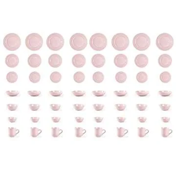 HomeVss, Pearl Dots Stoneware Dinnerware Set (56pc Set, Pink)