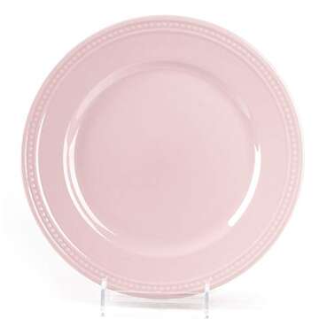 HomeVss, Pearl Dots Stoneware Dinnerware Set (56pc Set, Pink)