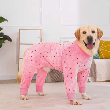 HDKUW Large Dog Sweater Coat, Large Dog Recovery Suit, Anti-Shedding Dog Pajamas Pjs, After Surgery Dog Onesie for Medium Large Dog Rose Pink 36#