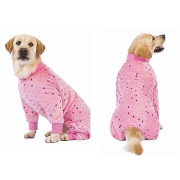 HDKUW Large Dog Sweater Coat, Large Dog Recovery Suit, Anti-Shedding Dog Pajamas Pjs, After Surgery Dog Onesie for Medium Large Dog Rose Pink 36#