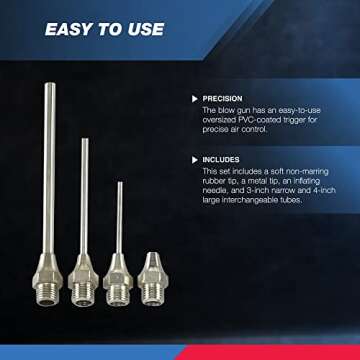 Neiko Air Blow Gun Nozzle Set with 5 Tips for All Purpose Cleaning