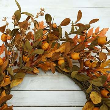 WreathDream 20'' Fall Wreath Autumn Wreath for Front Door with Small Pumpkins and Oak Leaves for Thanksgiving Halloween Home Outdoor Farmhouse Porch Wall Window Decoration,Brown Gift Box Included