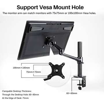 HUION Single Monitor Arm ST410, Heavy Duty Monitor Desk Mount with C-Clamp/Grommet, VESA Mount Brack...