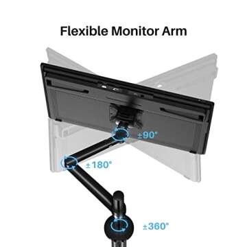 HUION Single Monitor Arm ST410, Heavy Duty Monitor Desk Mount with C-Clamp/Grommet, VESA Mount Bracket with Full Motion Swivel, Fully Adjustable Stand Supports Max 32 Inch 17.6lbs Screen