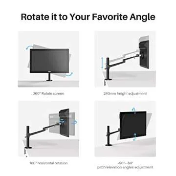 HUION Single Monitor Arm ST410, Heavy Duty Monitor Desk Mount with C-Clamp/Grommet, VESA Mount Bracket with Full Motion Swivel, Fully Adjustable Stand Supports Max 32 Inch 17.6lbs Screen