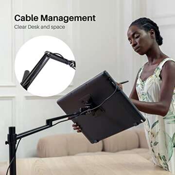 HUION Single Monitor Arm ST410, Heavy Duty Monitor Desk Mount with C-Clamp/Grommet, VESA Mount Bracket with Full Motion Swivel, Fully Adjustable Stand Supports Max 32 Inch 17.6lbs Screen