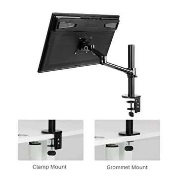 HUION Single Monitor Arm ST410, Heavy Duty Monitor Desk Mount with C-Clamp/Grommet, VESA Mount Bracket with Full Motion Swivel, Fully Adjustable Stand Supports Max 32 Inch 17.6lbs Screen