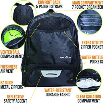 Athletico Youth Soccer Bag - Versatile Sports Backpack with Cleat Compartment