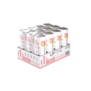 UPTIME Energy Drink, White Peach Lemonade Sparkling, 12 Pack, Vitamin C, L Theanine, Calcium, Sugar Free Energy Drinks for Focus Support, 142mg of Natural Caffeine, 5 Calories, Clean, 12 fl oz Cans