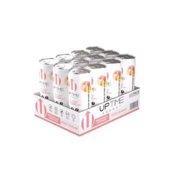 UPTIME Energy Drink, White Peach Lemonade Sparkling, 12 Pack, Vitamin C, L Theanine, Calcium, Sugar Free Energy Drinks for Focus Support, 142mg of Natural Caffeine, 5 Calories, Clean, 12 fl oz Cans