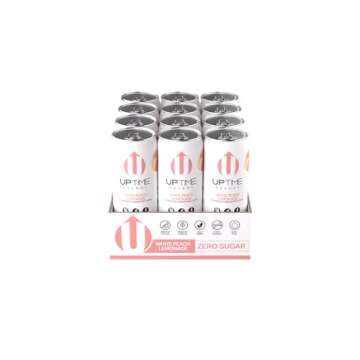 UPTIME Energy Drink, White Peach Lemonade Sparkling, 12 Pack, Vitamin C, L Theanine, Calcium, Sugar Free Energy Drinks for Focus Support, 142mg of Natural Caffeine, 5 Calories, Clean, 12 fl oz Cans