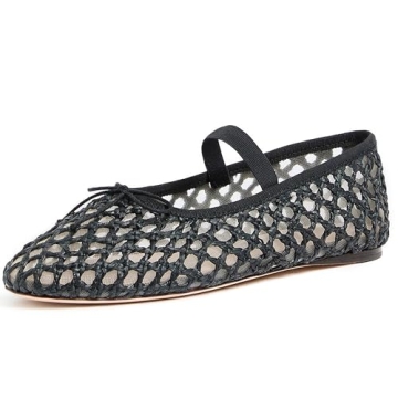 AMINUGAL Raffia Ballet Flats Shoes for Women Mesh Mary Jane Flats Bows Round Toe Ballerina Flats Esp...