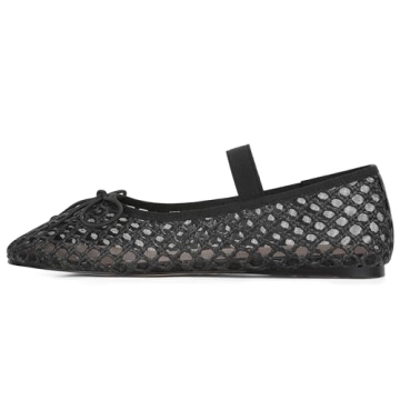 AMINUGAL Raffia Ballet Flats Shoes for Women Mesh Mary Jane Flats Bows Round Toe Ballerina Flats Espadrilles Fishnet Flats Shoes Women Dressy Comfortable Retro Casual Stretch Band Shoes Size 8