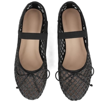 AMINUGAL Raffia Ballet Flats Shoes for Women Mesh Mary Jane Flats Bows Round Toe Ballerina Flats Espadrilles Fishnet Flats Shoes Women Dressy Comfortable Retro Casual Stretch Band Shoes Size 8