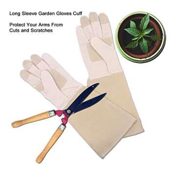 HLDD HANDLANDY Rose Pruning Gloves, Long Thorn Proof Gardening Gloves, Pigskin Leather Gauntlet with Padded Palm for Men & Women, Garden Gifts for Gardener (Large, Beige)