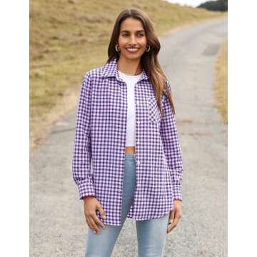 Zeagoo Women's Flannel Plaid Shirts - Oversized Casual Blouse for Fall