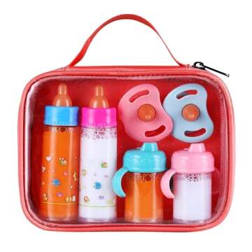 Pretendor Magic Disappearing Milk and Juice Bottle with Pacifier,6 Pieces Pretend Play Feeding Toy S...