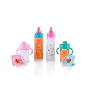 Pretendor Magic Disappearing Milk and Juice Bottle with Pacifier,6 Pieces Pretend Play Feeding Toy Set with Package, Baby Doll Accessories for Girl