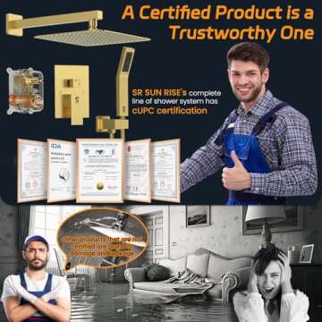 SR SUN RISE 12 Inches Bathroom Luxury Rain Mixer Shower Combo Set Wall Mounted Rainfall Shower Head ...