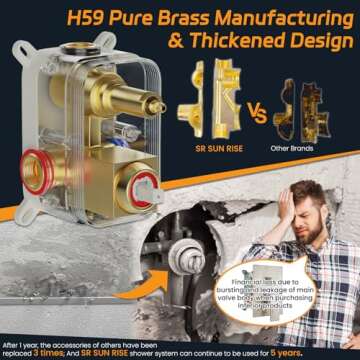 SR SUN RISE 12 Inches Bathroom Luxury Rain Mixer Shower Combo Set Wall Mounted Rainfall Shower Head System Brushed Nickel Finish Shower Faucet Rough-In (12 Inch, Brushed Gold)