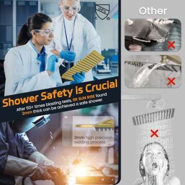 SR SUN RISE 12 Inches Bathroom Luxury Rain Mixer Shower Combo Set Wall Mounted Rainfall Shower Head System Brushed Nickel Finish Shower Faucet Rough-In (12 Inch, Brushed Gold)