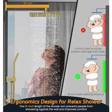 SR SUN RISE 12 Inches Bathroom Luxury Rain Mixer Shower Combo Set Wall Mounted Rainfall Shower Head System Brushed Nickel Finish Shower Faucet Rough-In (12 Inch, Brushed Gold)