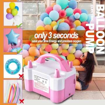 YIKEDA Electric Air Balloon Pump, Portable Dual Nozzle Electric Balloon Inflator/Blower for Party Decoration,Used to Quickly Fill Balloons - 110V 600W [Pink]