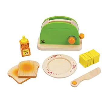Hape Wooden Pop up Toaster Set| Pretend Play Kitchen Playset with Toast, Butter and Honey for Preschoolers Ages 3 Years & Up