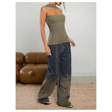 Milumia Women Ruched Strapless Halter Tube Top Open Back Slim Fit Bandeau Shirts Green X-Small