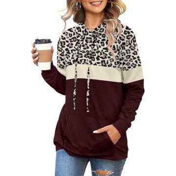 Leopard Print Sweatshirt for Women Long Sleeve Pullover Fashion Fall Hoodies 2024 Color Block Hooded...
