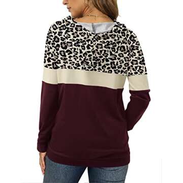 Leopard Print Sweatshirt for Women Long Sleeve Pullover Fashion Fall Hoodies 2024 Color Block Hooded Tops Burgundy XL