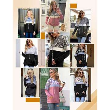 Leopard Print Sweatshirt for Women Long Sleeve Pullover Fashion Fall Hoodies 2024 Color Block Hooded Tops Burgundy XL