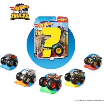 Hot Wheels Monster Trucks Set, 1 Toy Truck in 1:64 Scale & 1 Crushable Car, Vehicle Play for Kids & ...