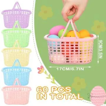 SiliFine 60 Pcs Pastel Plastic Easter Baskets Bulk Small Colorful Plastic Baskets with Handles Easter Gift Wrap Basket for Easter Party Egg Hunts Easter Eggs Party Favor