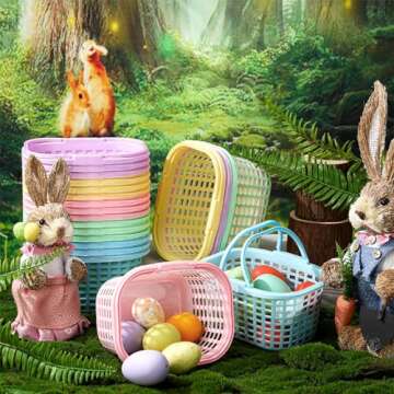 SiliFine 60 Pcs Pastel Plastic Easter Baskets Bulk Small Colorful Plastic Baskets with Handles Easter Gift Wrap Basket for Easter Party Egg Hunts Easter Eggs Party Favor