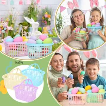 SiliFine 60 Pcs Pastel Plastic Easter Baskets Bulk Small Colorful Plastic Baskets with Handles Easter Gift Wrap Basket for Easter Party Egg Hunts Easter Eggs Party Favor