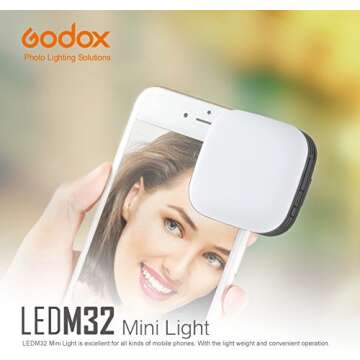 GODOX LED Video Light Mobilephone Lighting for Camera Rechargable Battery Selfie LED Camera Light 32 LED for iPhone iPad Sumsung Galaxy Photography Phones