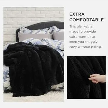 Bedsure Fuzzy Sherpa Faux Fur Twin Blanket Black Cozy Gifts for Women Men, Soft Fleece Plush Warm Minky Thick Blanket Twin Size for Bed, Couch, Room Decor Dorm Essentials Black Decor Gifts, 60x80
