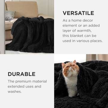 Bedsure Fuzzy Sherpa Faux Fur Twin Blanket Black Cozy Gifts for Women Men, Soft Fleece Plush Warm Minky Thick Blanket Twin Size for Bed, Couch, Room Decor Dorm Essentials Black Decor Gifts, 60x80