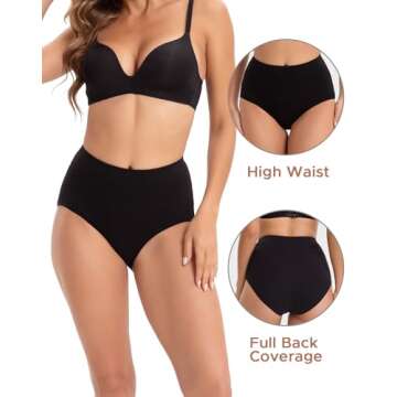 INNERSY Womens Underwear Cotton Briefs Postpartum High Waisted Panties 5 Pack(Large, 5 Black)