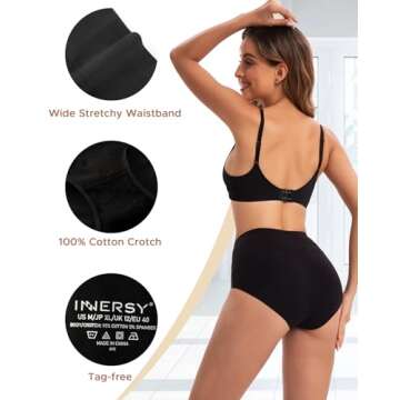 INNERSY Womens Underwear Cotton Briefs Postpartum High Waisted Panties 5 Pack(Large, 5 Black)