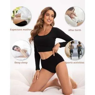 INNERSY Womens Underwear Cotton Briefs Postpartum High Waisted Panties 5 Pack(Large, 5 Black)