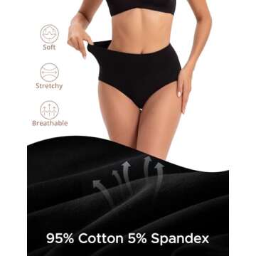 INNERSY Womens Underwear Cotton Briefs Postpartum High Waisted Panties 5 Pack(Large, 5 Black)