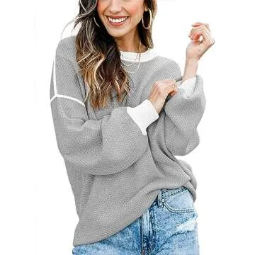 Fall Clothes for Women 2025 Trendy Fashion Oversized Sweaters Color Block Long Sleeve Knited Pullove...