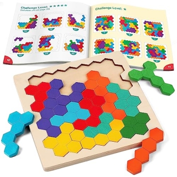 Coogam Wooden Tangram Puzzle - Color Shapes Brain Teasers & STEM Educational Toy