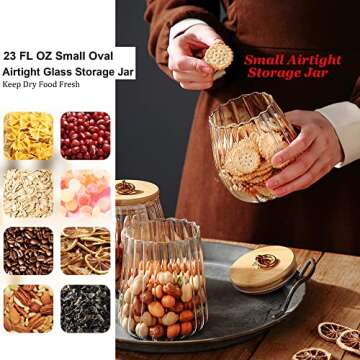FANTESTICRYAN Glass Coffee Nuts Canister Airtight Storage Jar Petal Decorative Container with Bamboo...