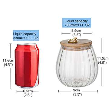 FANTESTICRYAN Glass Coffee Nuts Canister Airtight Storage Jar Petal Decorative Container with Bamboo Lid Metal Handle Easy to Grasp 700ml, 23 FL OZ