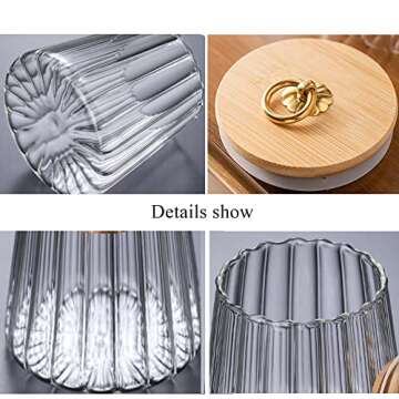 FANTESTICRYAN Glass Coffee Nuts Canister Airtight Storage Jar Petal Decorative Container with Bamboo Lid Metal Handle Easy to Grasp 700ml, 23 FL OZ