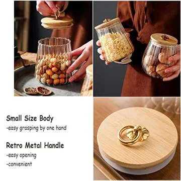 FANTESTICRYAN Glass Coffee Nuts Canister Airtight Storage Jar Petal Decorative Container with Bamboo Lid Metal Handle Easy to Grasp 700ml, 23 FL OZ