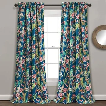 Lush Decor Dolores Navy Toile Curtains - Floral Bird Print - 52" x 95" Pair